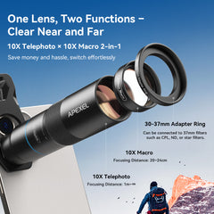 Apexel 10X Telephoto Lens&200mm Macro Lens Kit