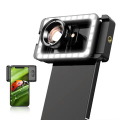 Apexel Yeni 3'ü 1 Arada Cep Telefonu Lens Klipsi ve Dolgu Işığı ile 100mm Makro Lens Kiti