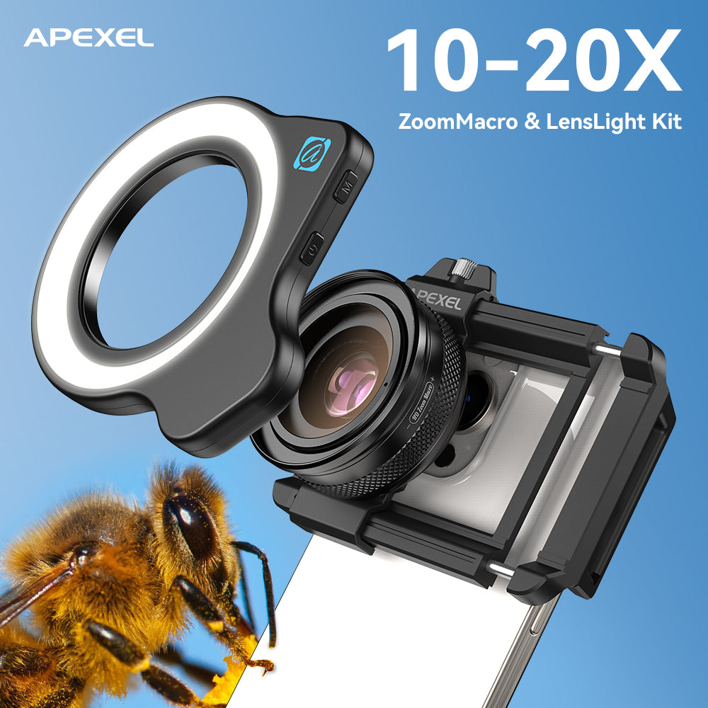 APEXEL 10-20X ZOOM MAKRO LENS+HALKA IŞIK