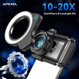 APEXEL 10-20X ZOOM MAKRO LENS+HALKA IŞIK