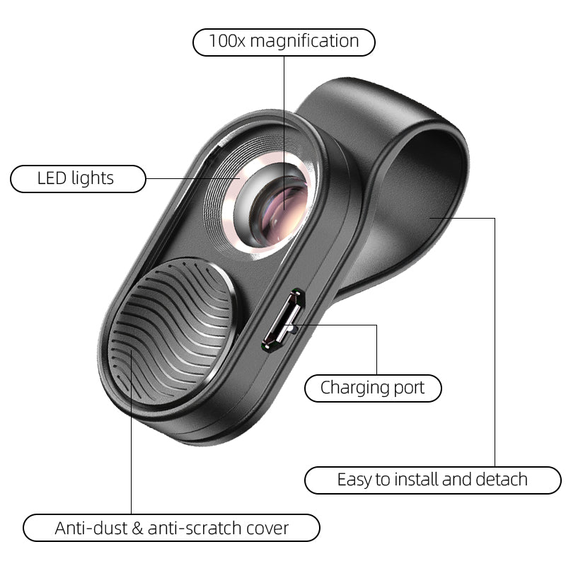 Apexel 100X Led Işıklı Telefon Mikroskop Lensi