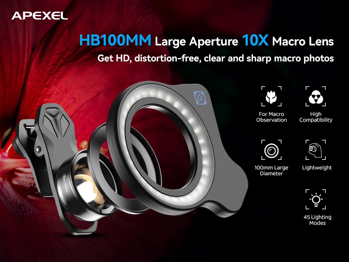 APEXEL FL26 LensLıghit Makro Fotoğrafçılık Cep Halka Işığı
