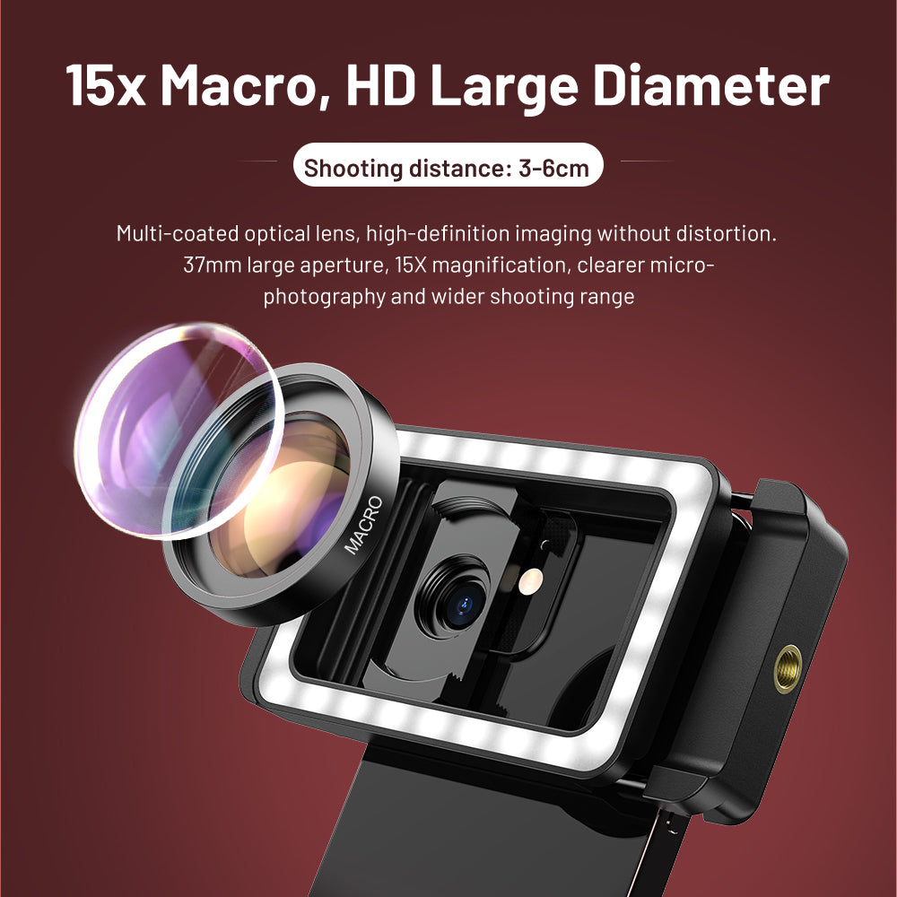 Apexel M15 Dolgu Işıklı Makro Lens