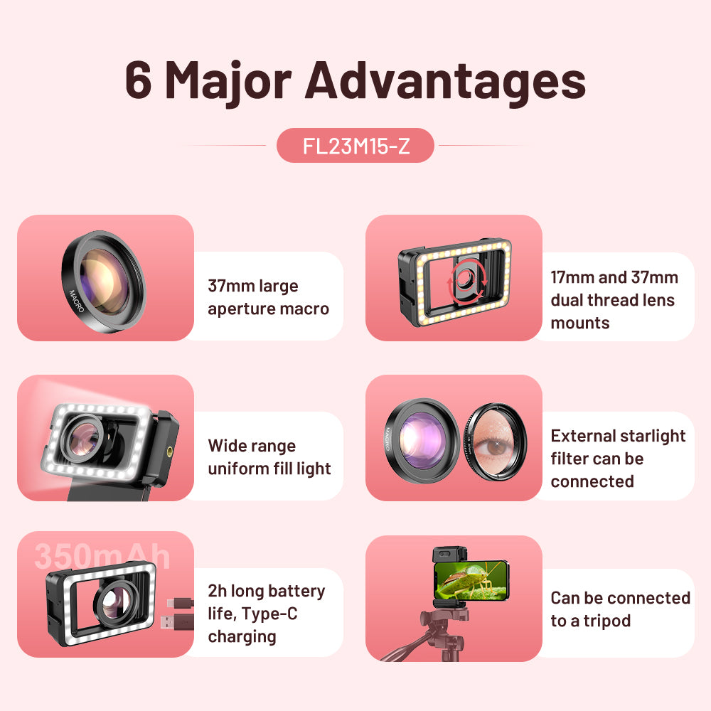 Apexel M15 Dolgu Işıklı Makro Lens