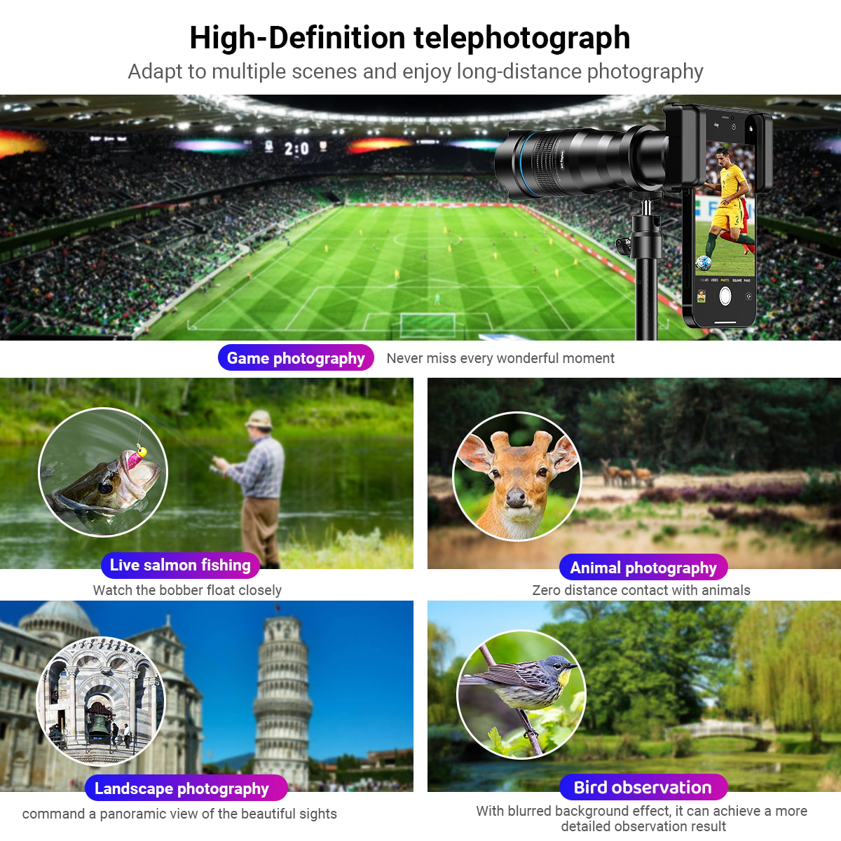 Apexel  36X Telefoto Akıllı Telefon Lens Kiti