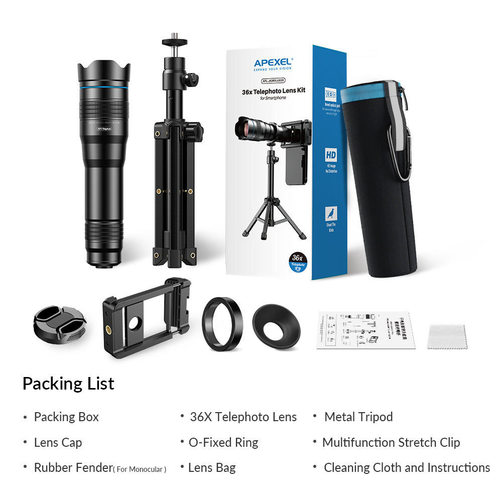 Apexel  36X Telefoto Akıllı Telefon Lens Kiti