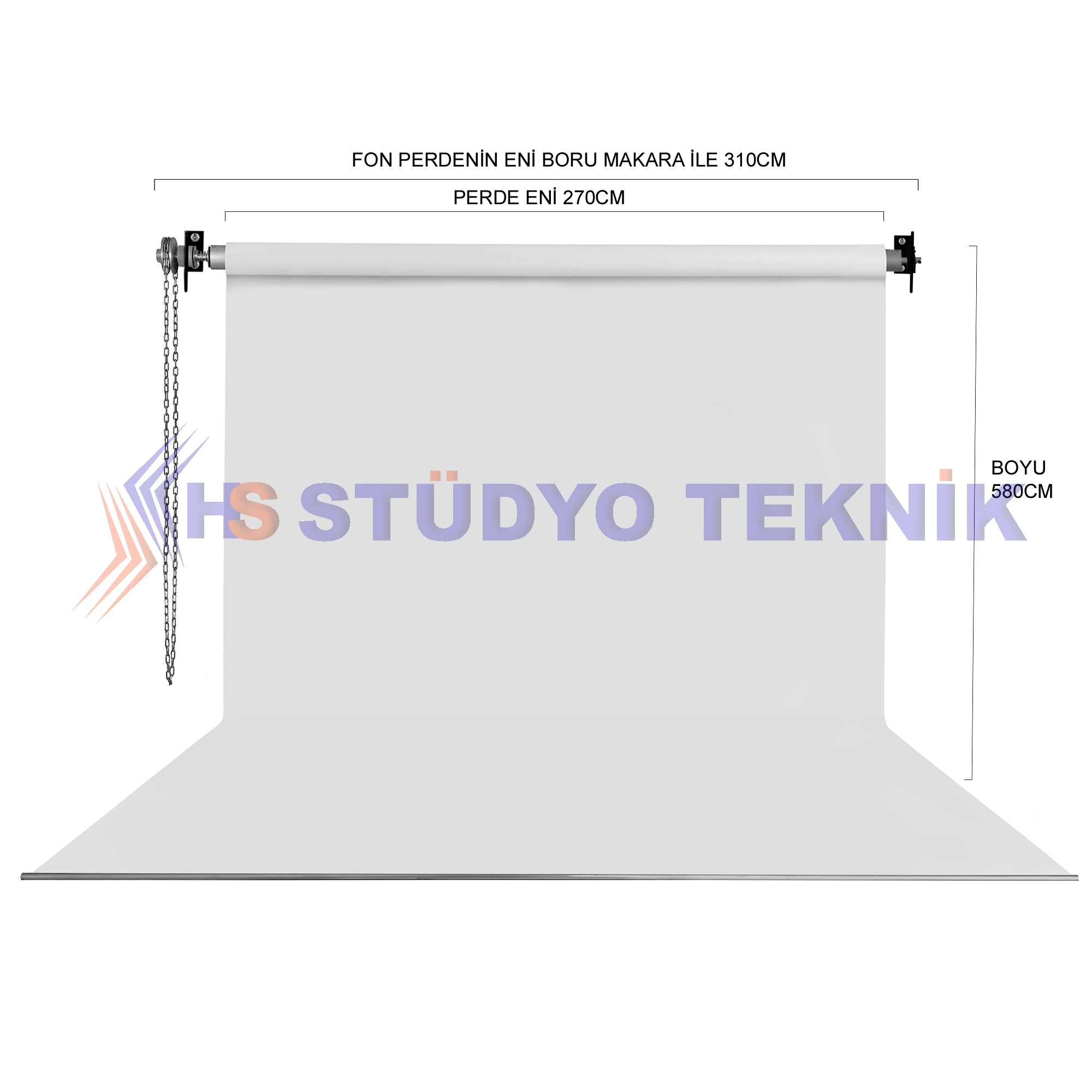 270X580CM BEYAZ FON PERDE SETİ VE ASKISI