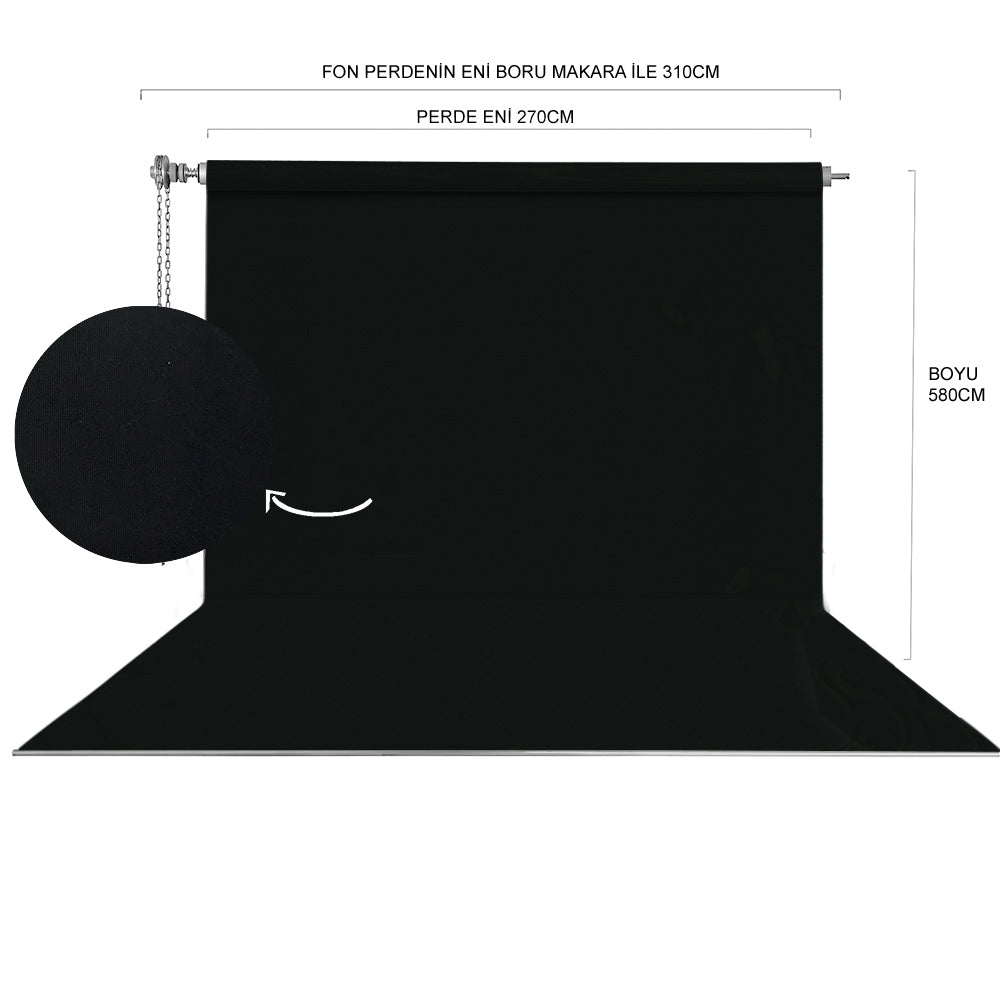 Stüdyo Teknik 270X580Cm Siyah Fon Perde Seti